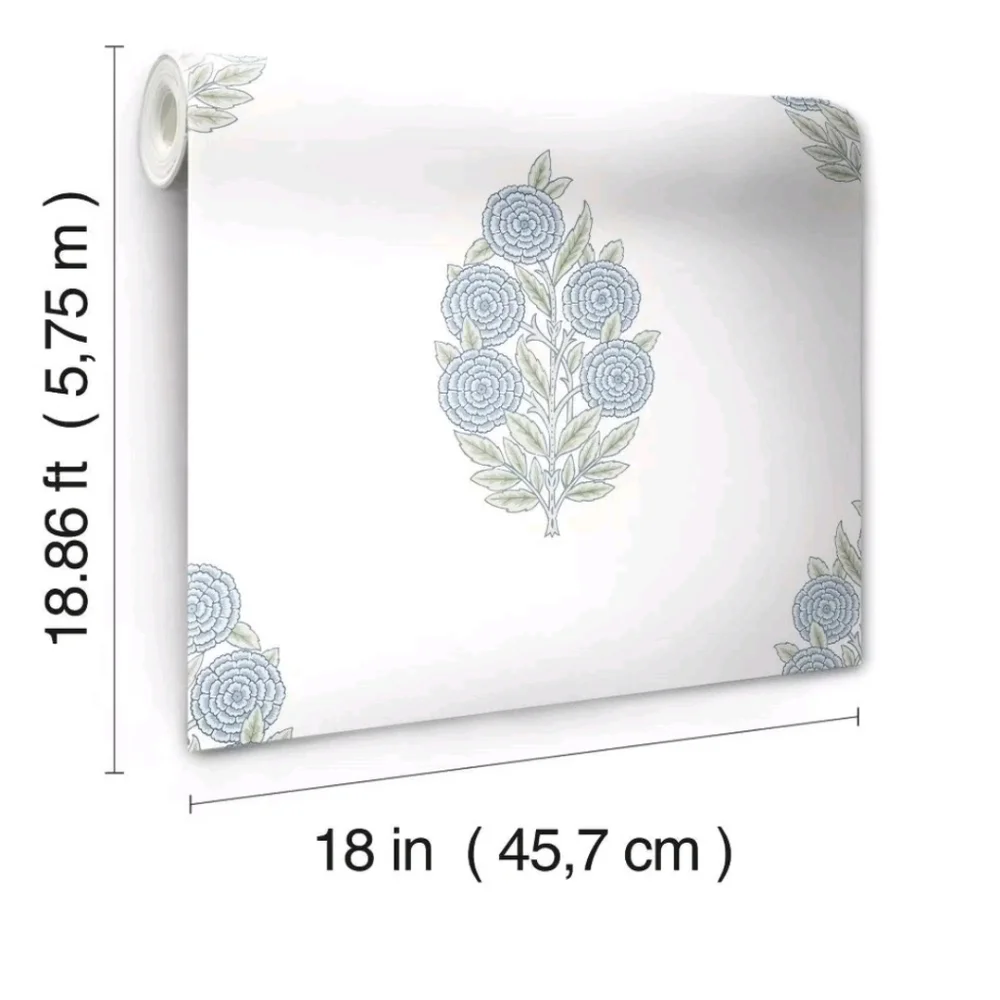 RoomMates Dutch Floral Blue Peel and Stick Wallpaper: Modern Self-Adhesive
